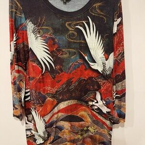 Cotton Colorful Crane Print Tee